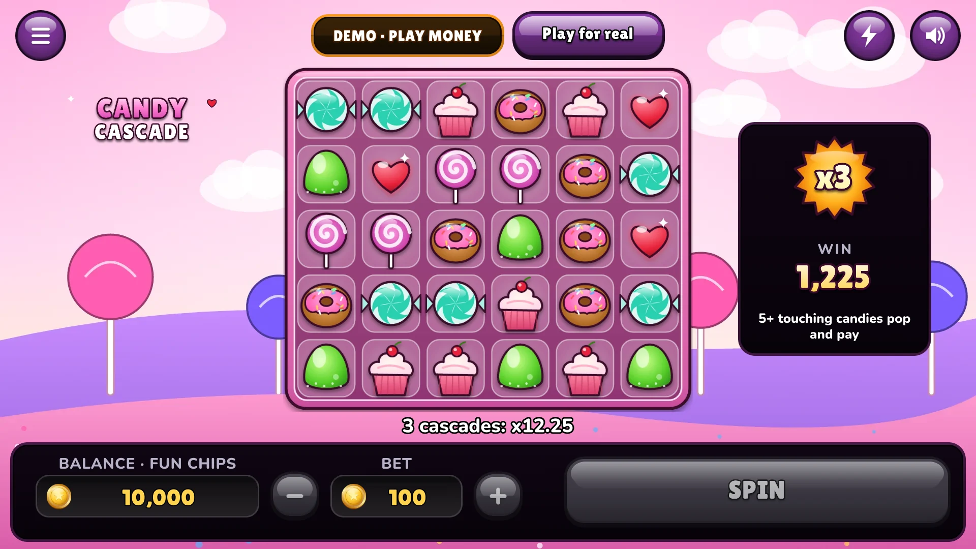 New candies fall in and the cascade multiplier grows