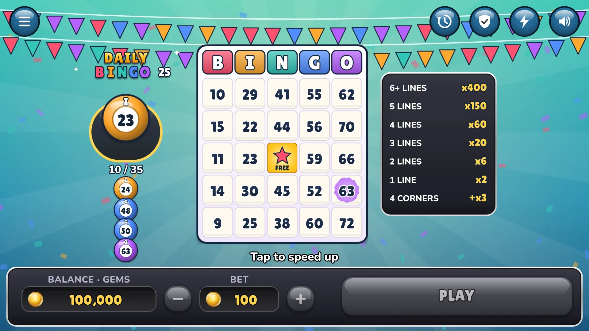 Balls are drawn and matching numbers get daubed