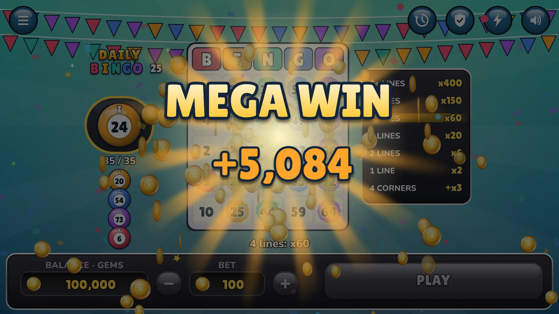 Several lines at once pay a mega win