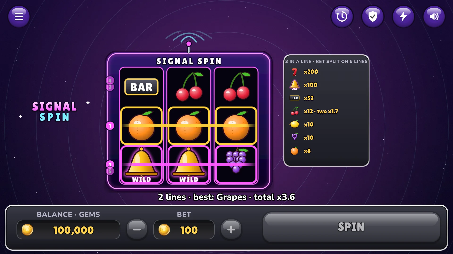 Wins on rows and diagonals light up one by one