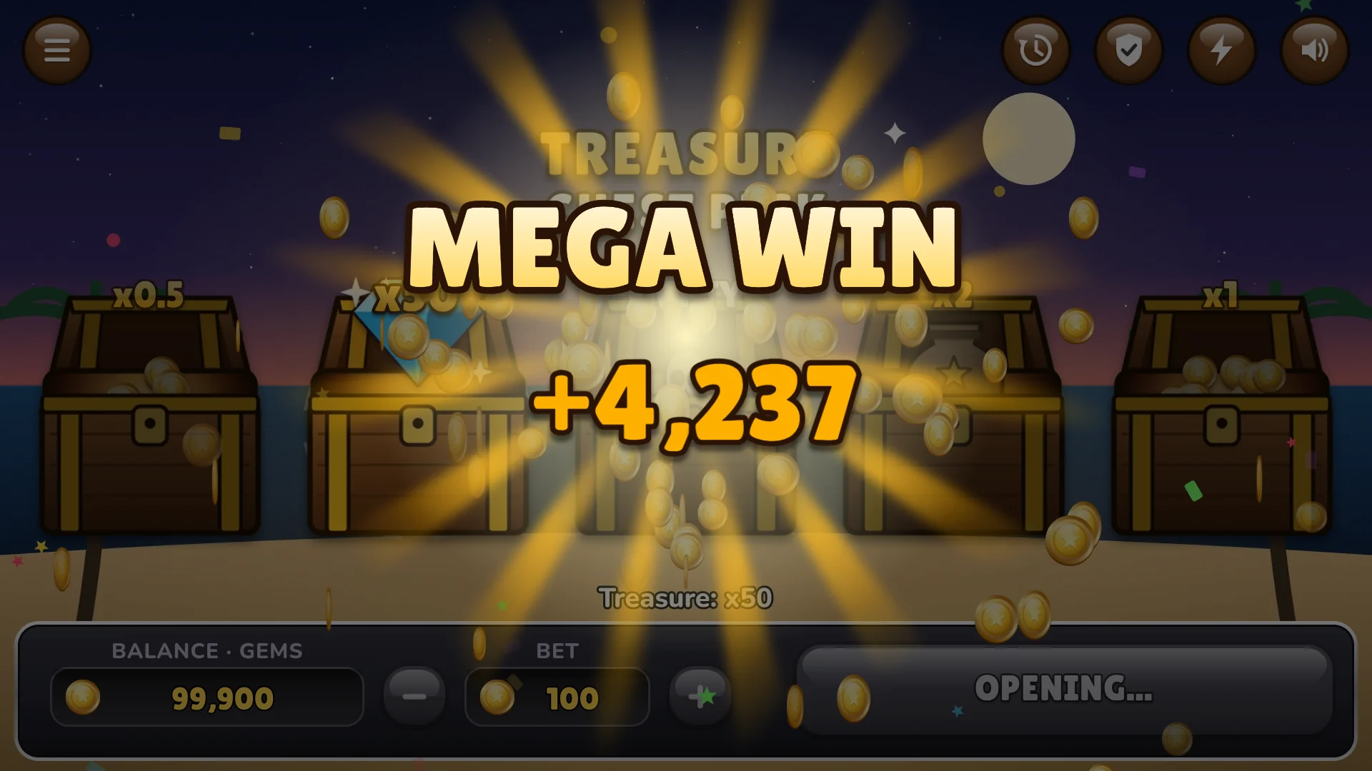 A chest of gems pays fifty times the bet
